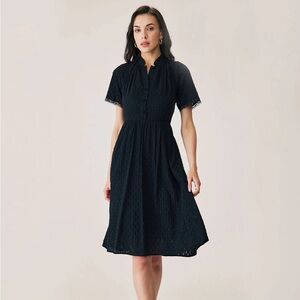 RIHOAS Black Lace Button Midi Dress S